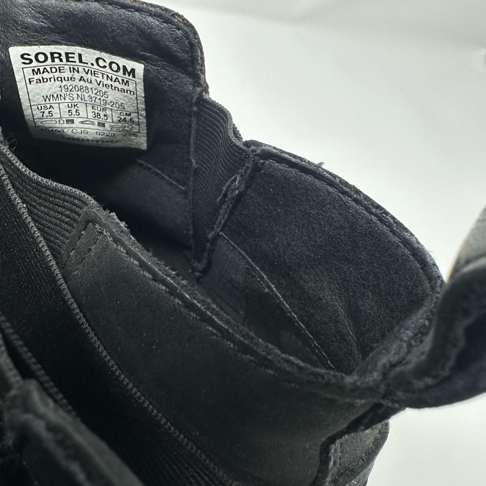 Sorel Womens Size 7 .5 Emelie Chelsea Boots Quarry Black Leather Waterproof Shoe - Picture 10 of 12